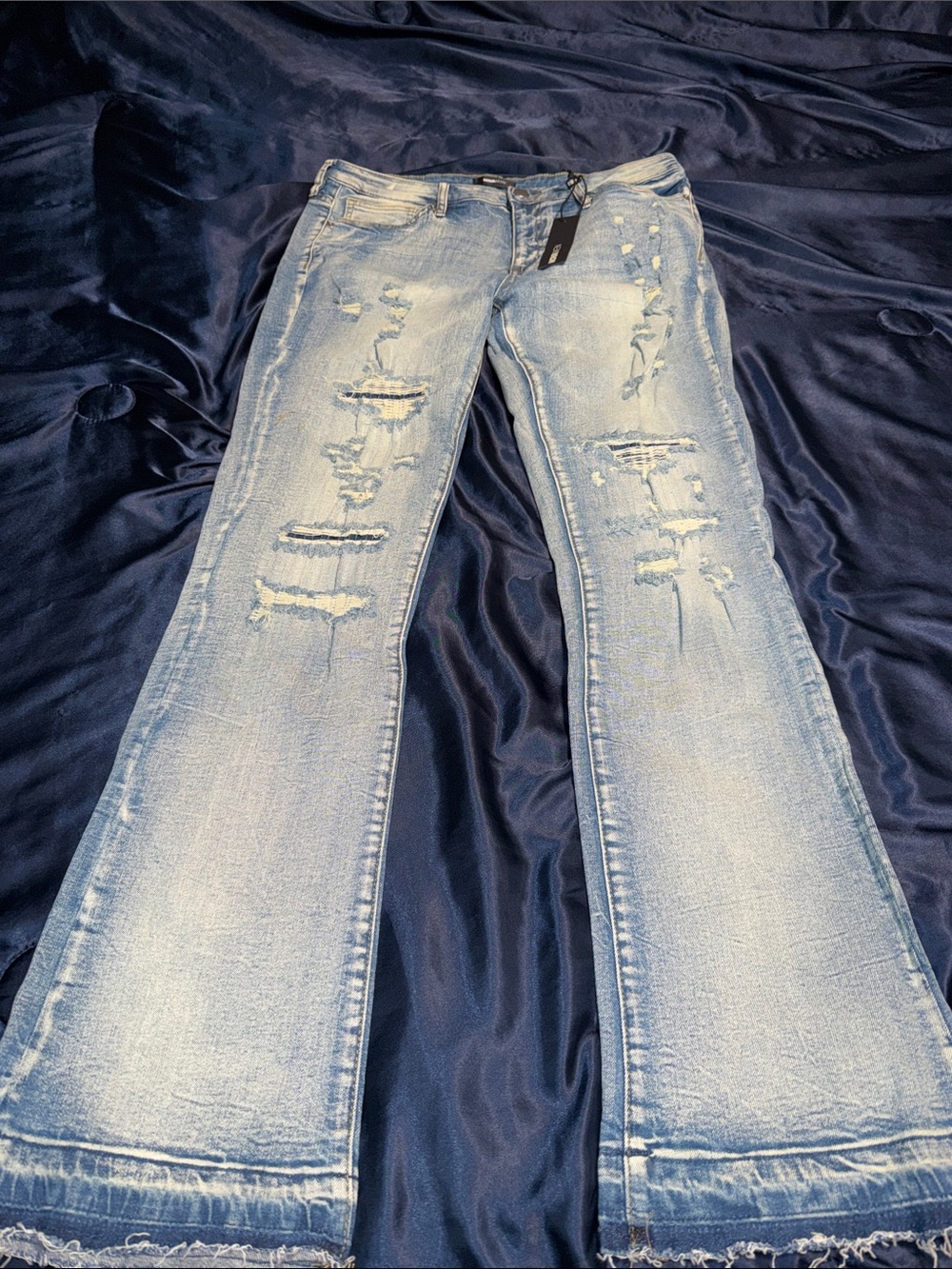 Fashion Nova Light Blue Distressed Slim Straight Jeans
